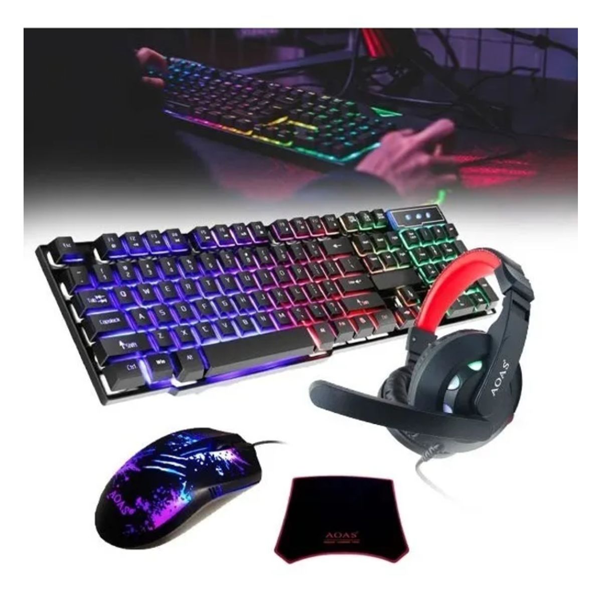 GENERICO - Set Gamer Con Mouse Pad  Audífonos  Teclado Y Mouse Gamer