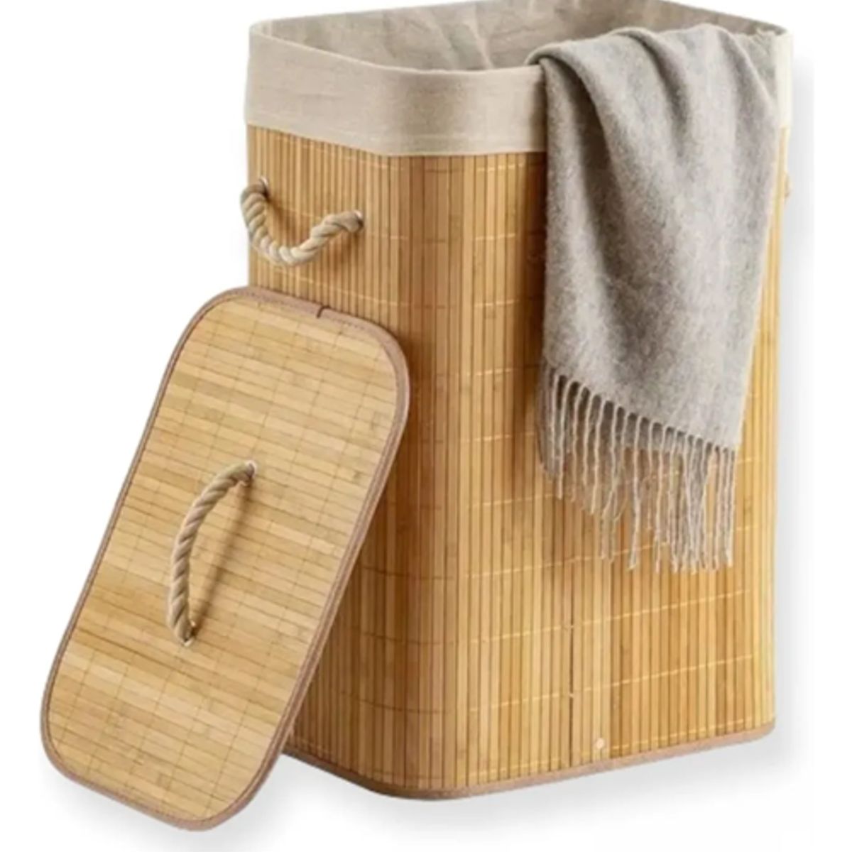 GENERICO - Cesto ropa sucia plegable look bambú color beige