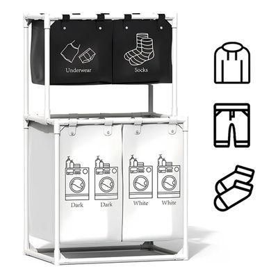 Imagen 2 del producto Cesta ropa sucia 4 compartimentos color blanco y negro