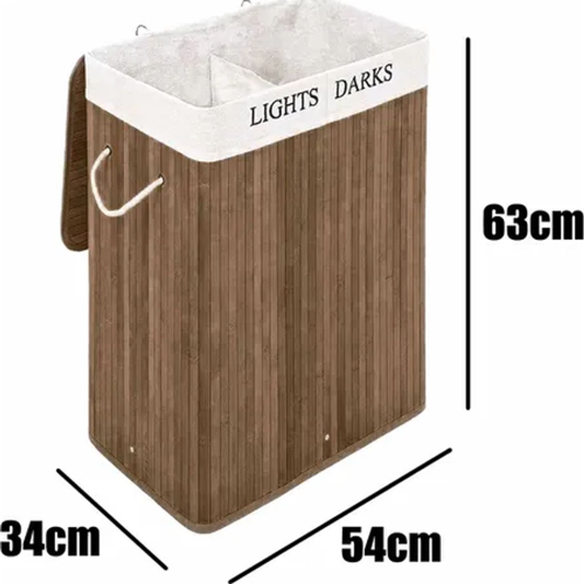 GENERICO - Canasto ropa sucia bambú doble con tapa 60l