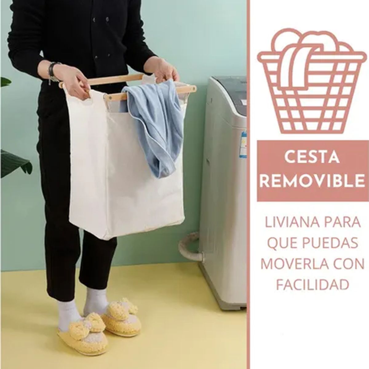 GENERICO - Cesta ropa sucia con soporte bambú