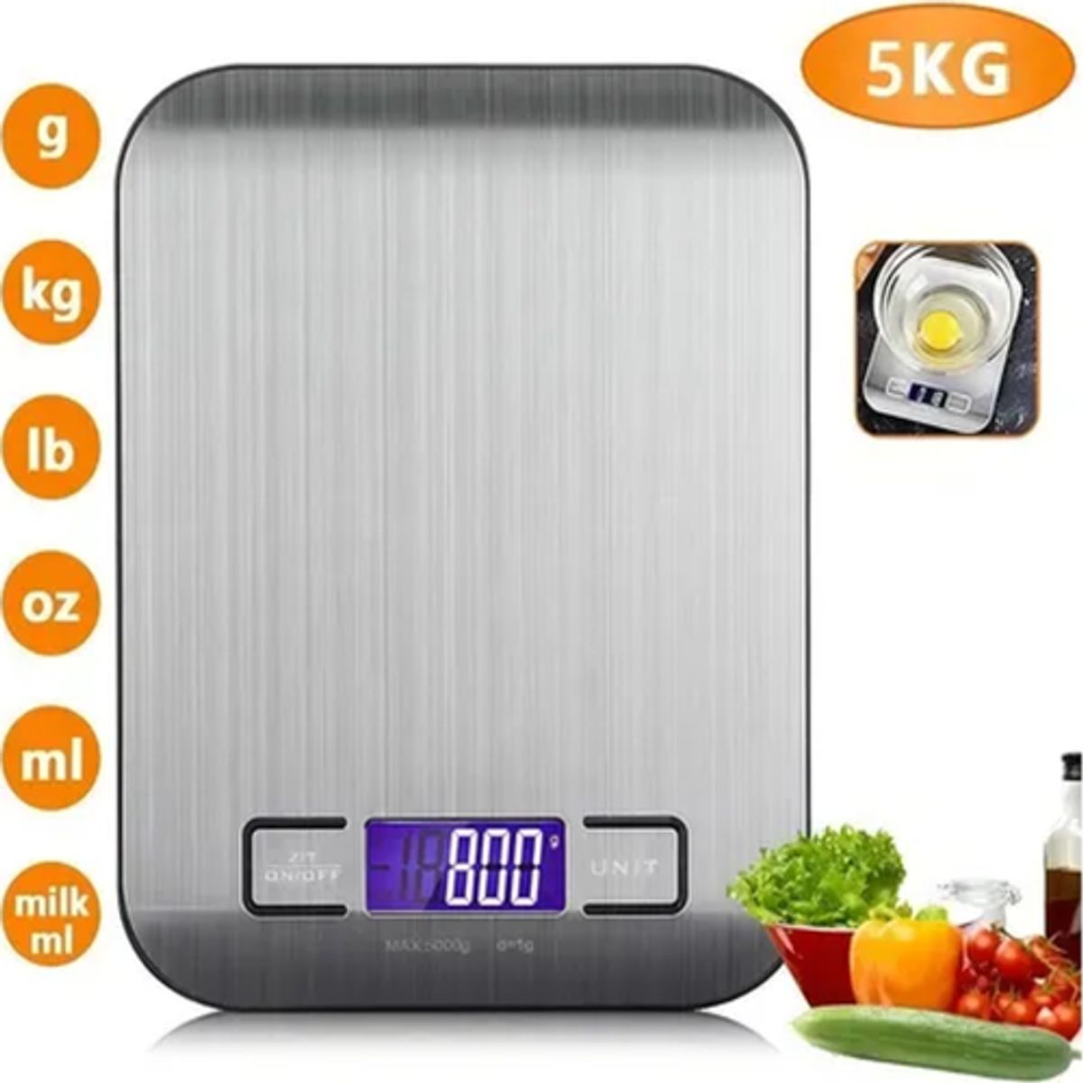 GENERICO - Balanza cocina digital acero 5kg color plateado