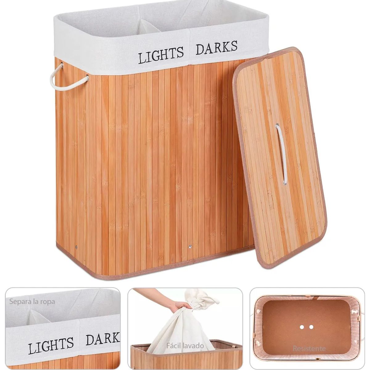 GENERICO - Cesto ropa bambú organizador infantil