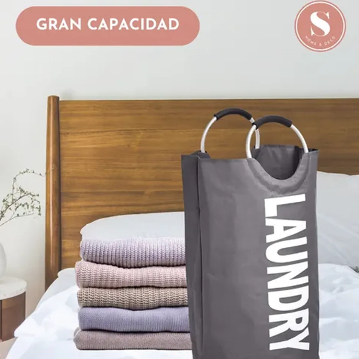 GENERICO - Cesta ropa sucia plegable con asas laundry
