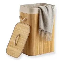 GENERICO - Cesto ropa sucia plegable look bambú color beige