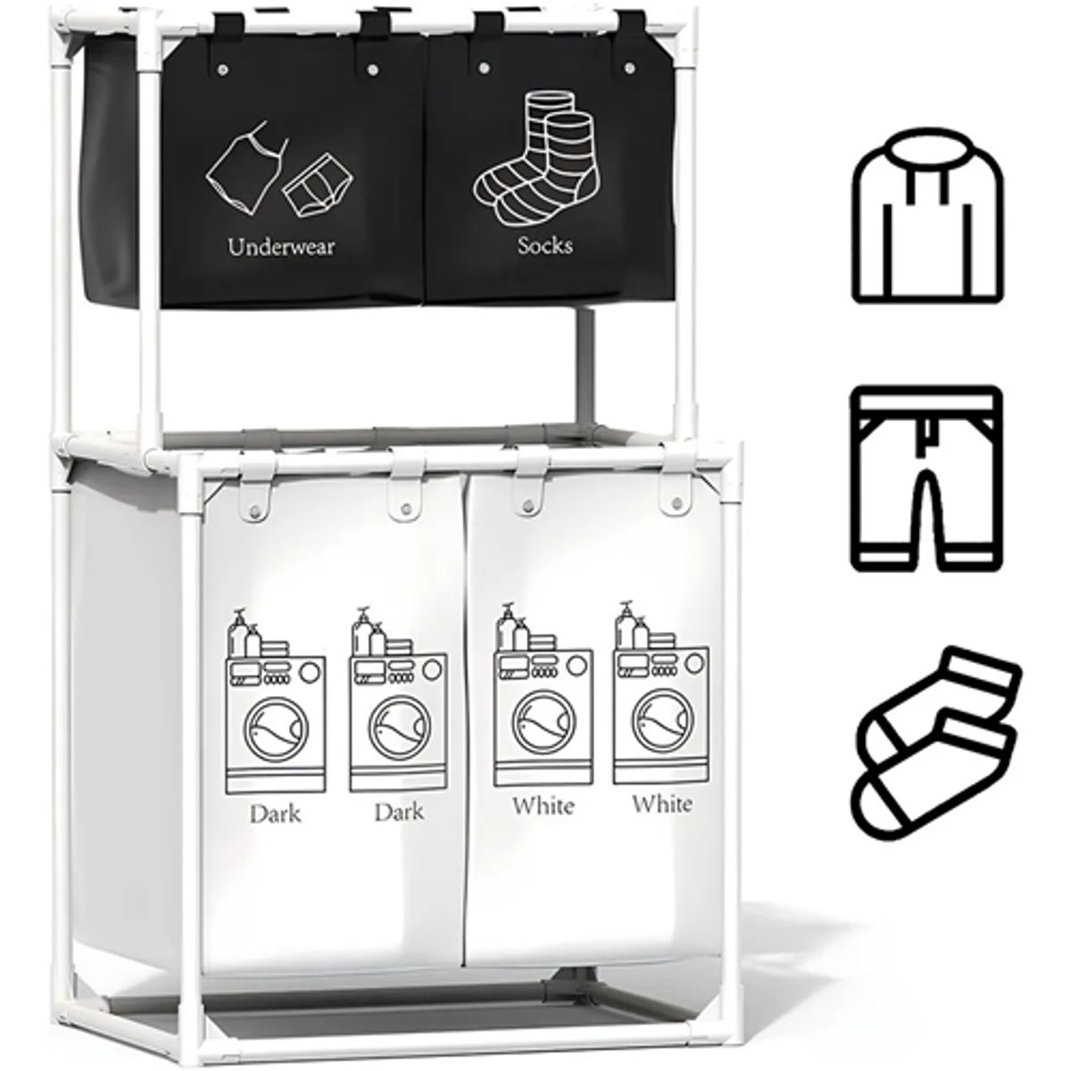 GENERICO - Cesta ropa sucia 4 compartimentos color blanco y negro