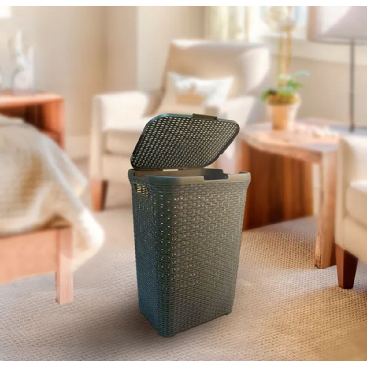 GENERICO - Cesto ropa moderno con tapa 60l Reyplast
