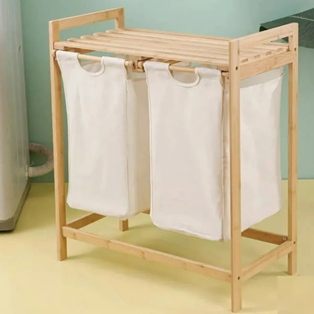 GENERICO - Cesta ropa sucia soporte bambú 73cm