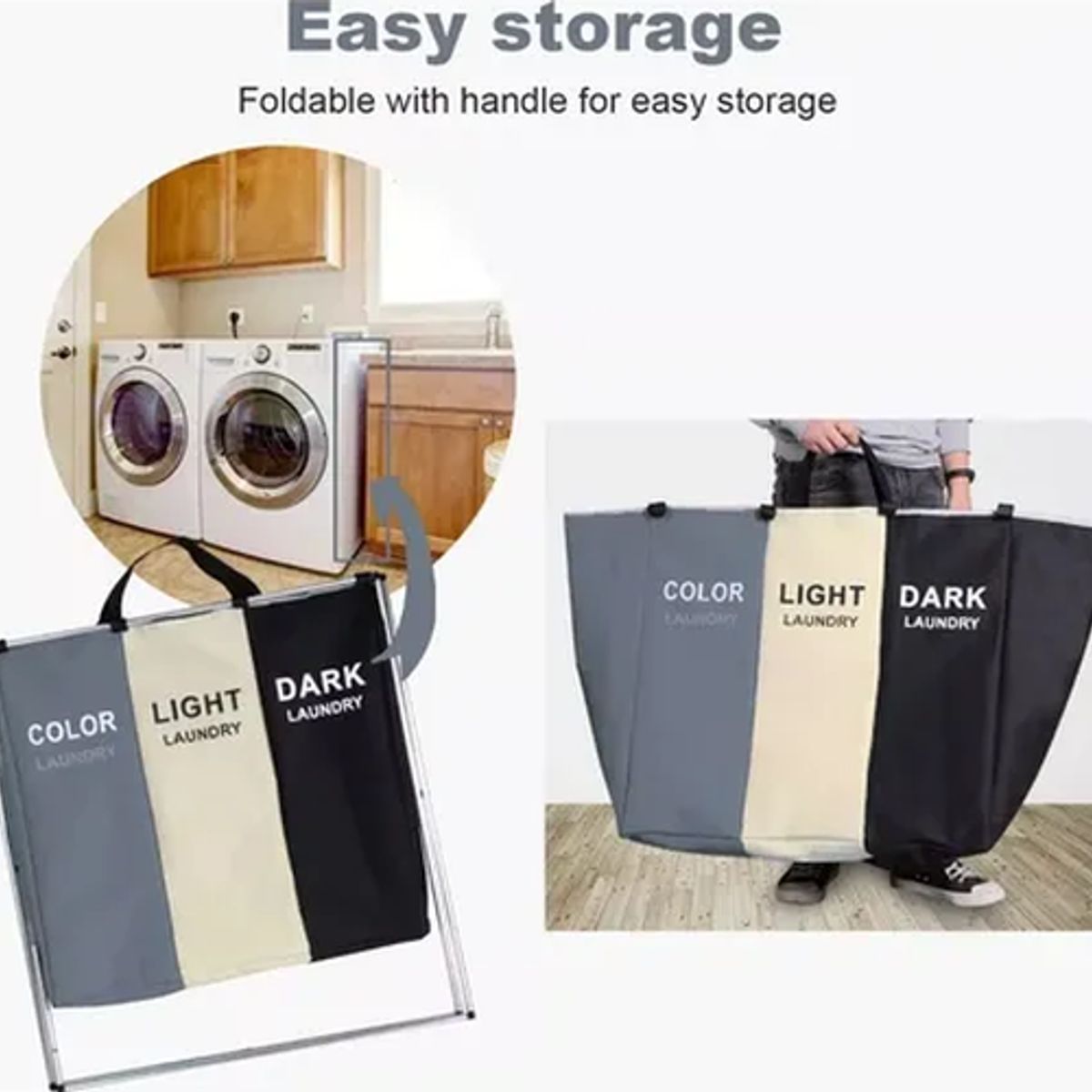 GENERICO - Pack 2 cestos ropa sucia 3 compartimentos color negro