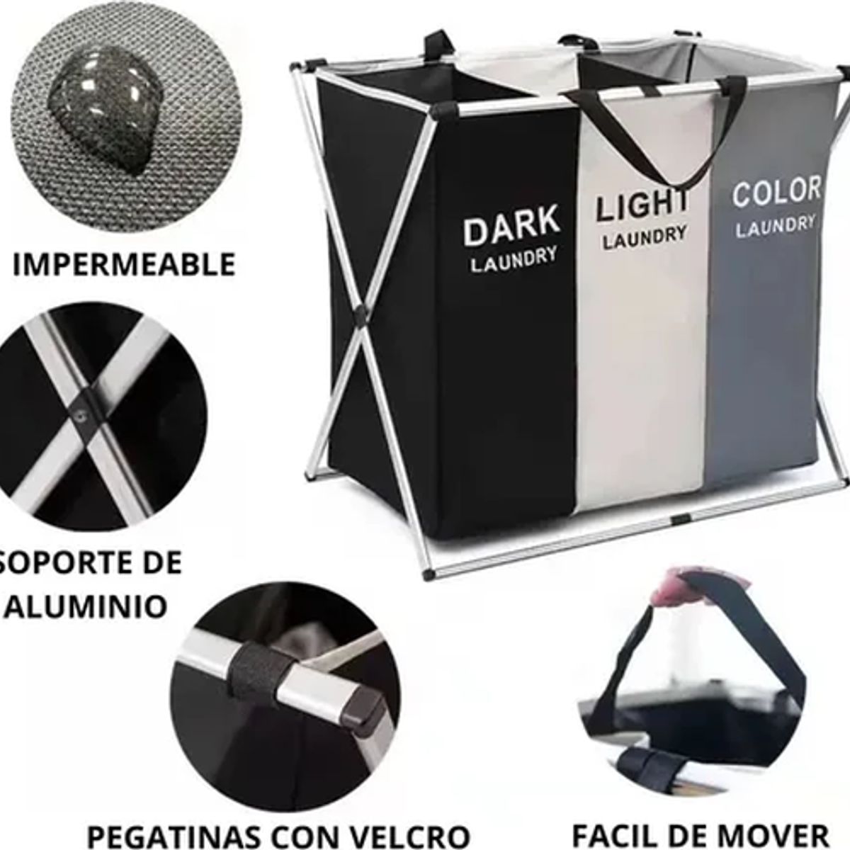 GENERICO - Cesto ropa sucia 3 compartimentos plegable