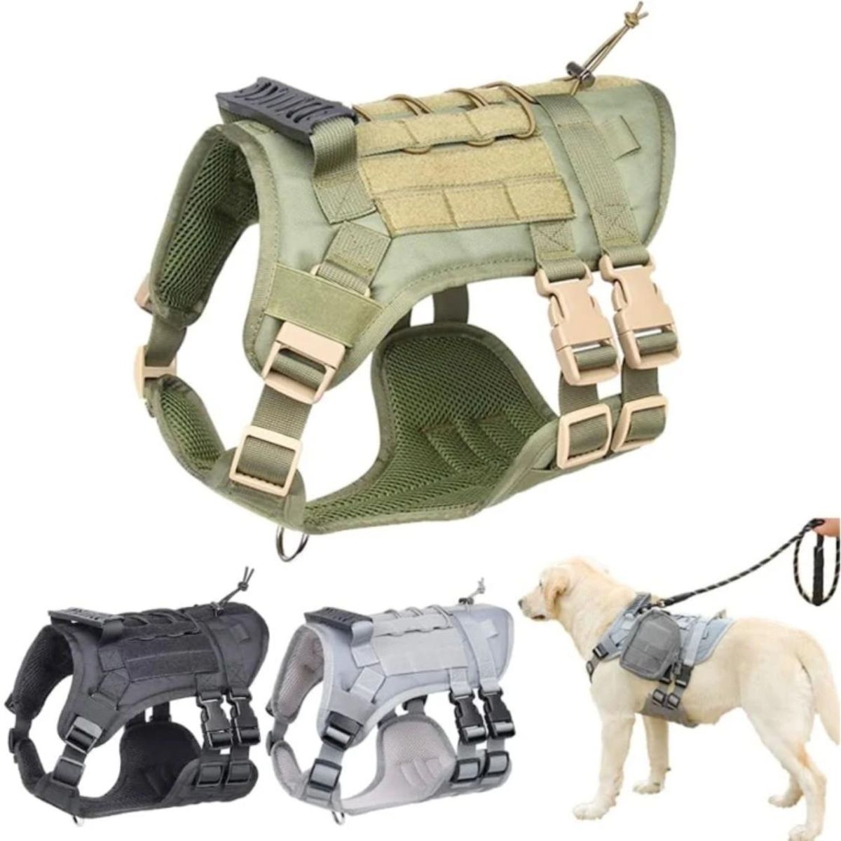 GENERICO - Arnés Táctico Perro Talla L Ajustable Reforzado con Manilla - Gris - L