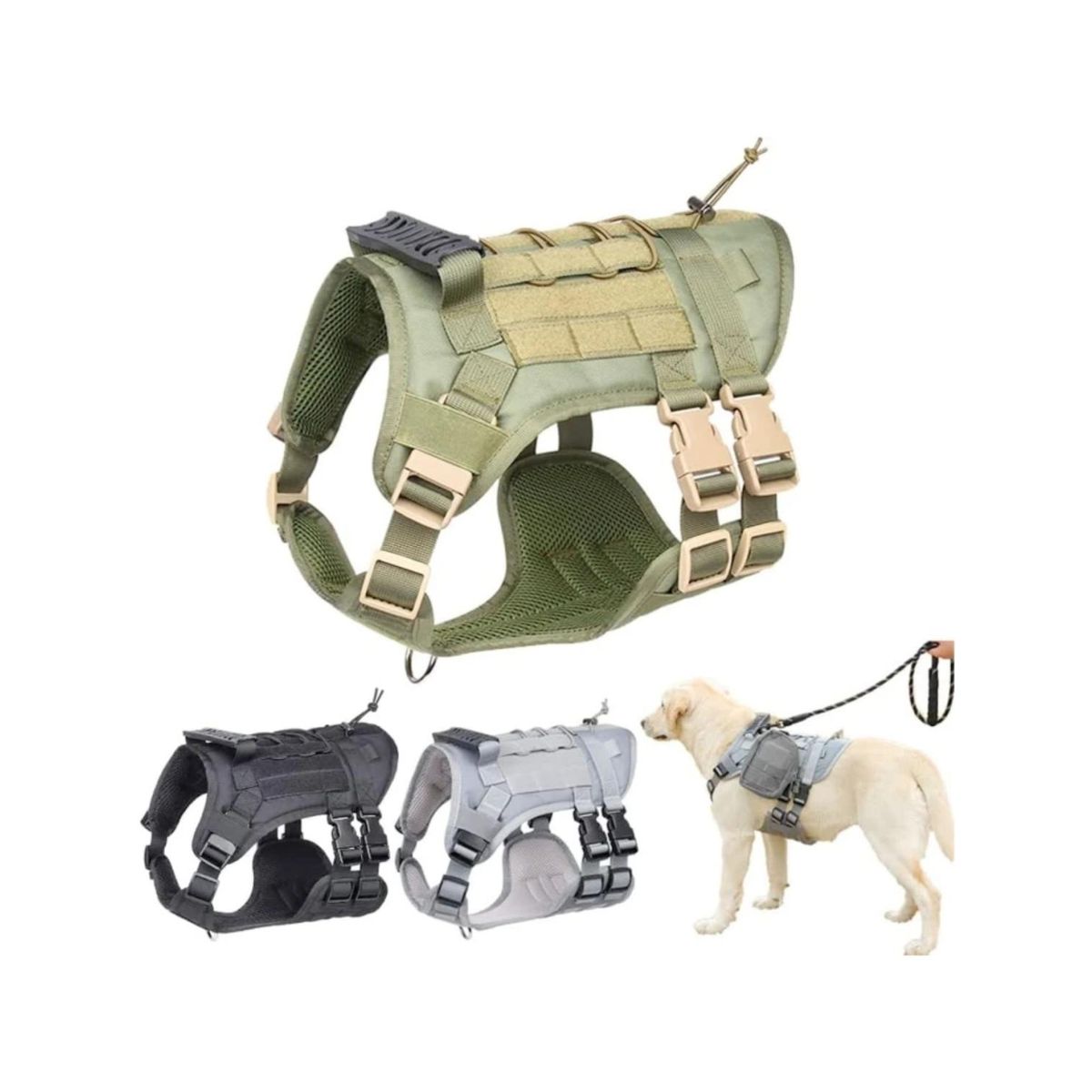 GENERICO - Arnés Táctico Perro Talla L Ajustable Reforzado con Manilla - Gris - L