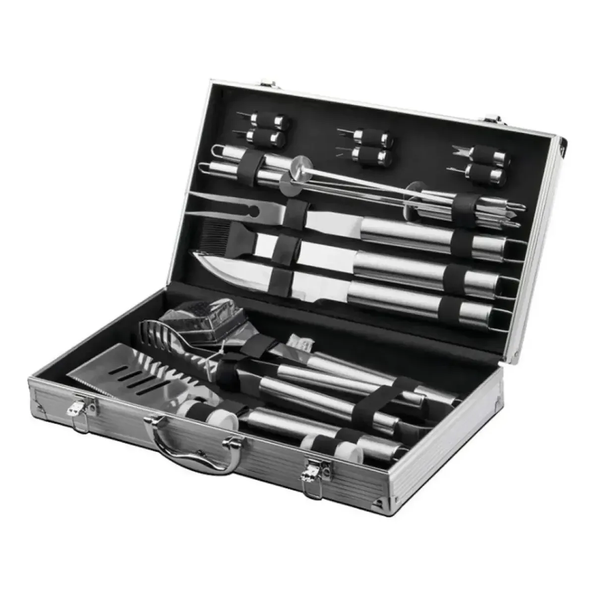 MOVI - MALETA DE LUJO CON SET PARRILLERO DE 18 PIEZAS ACERO INOX,