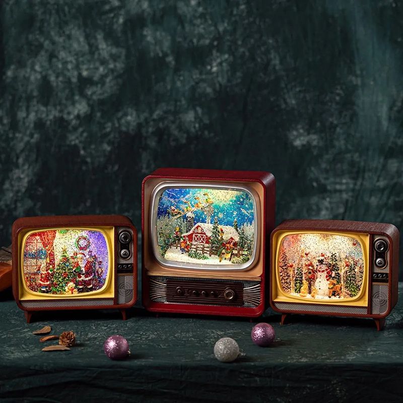 MOVI - CAJA MUSICAL NAVIDEÑA CON LUZ EN FORMA DE TV VINTAGE