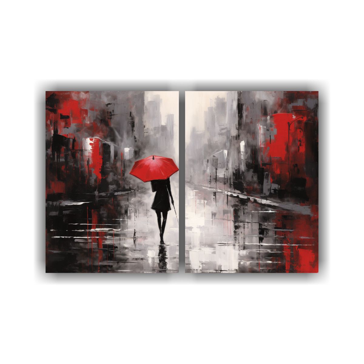 GENERICO - Lienzo De Mujer Con Paraguas Rojo En Pintura 100x65 Cm