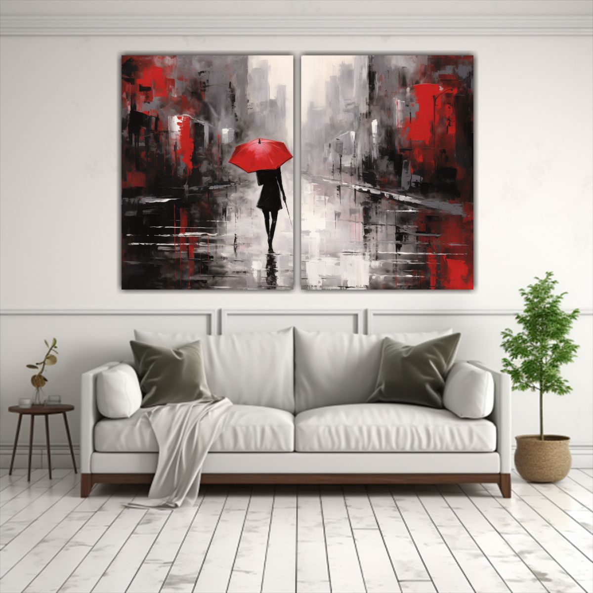 GENERICO - Lienzo De Mujer Con Paraguas Rojo En Pintura 100x65 Cm