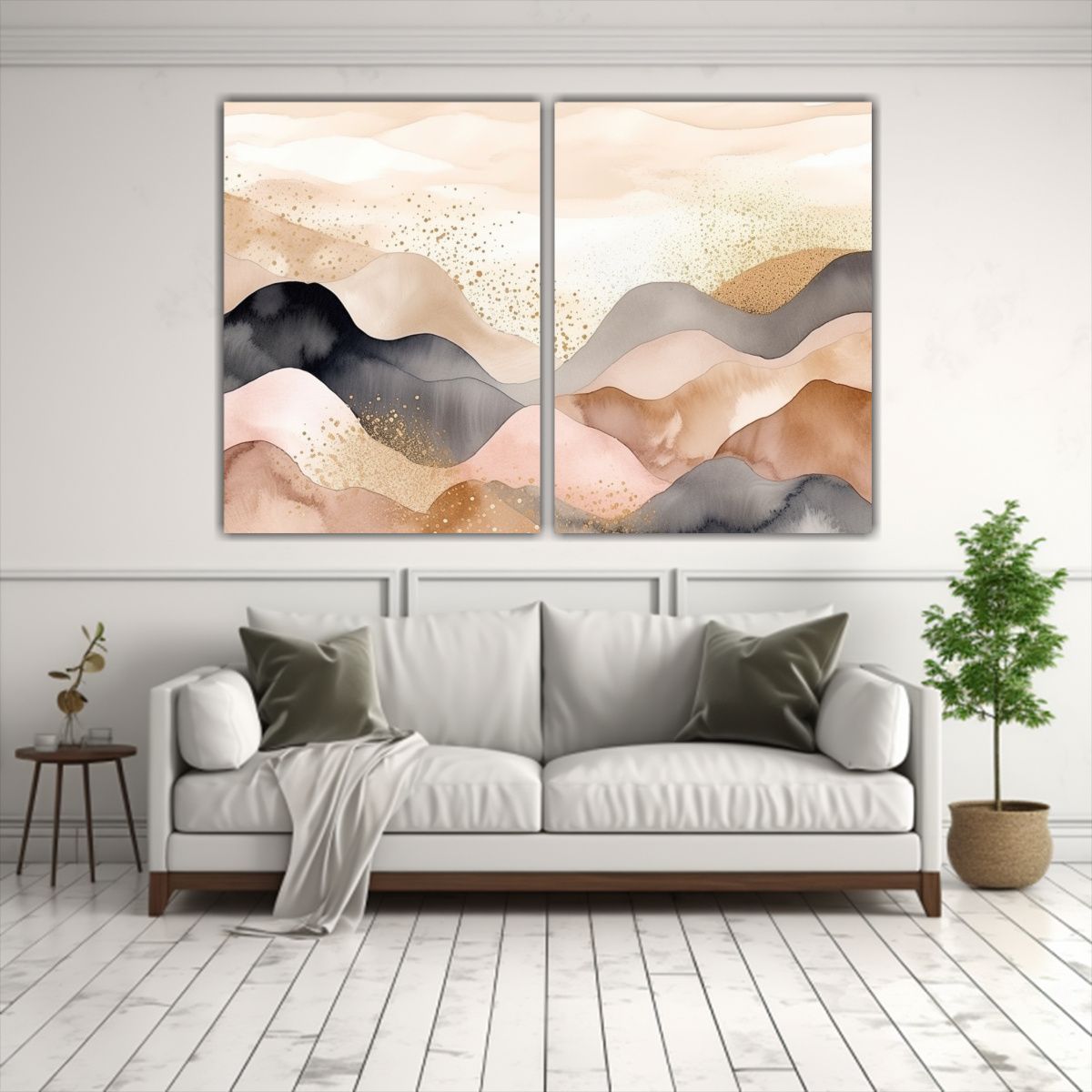 GENERICO - Díptico Montaña Brumosa Minimalista Lienzo 100x65 Cm