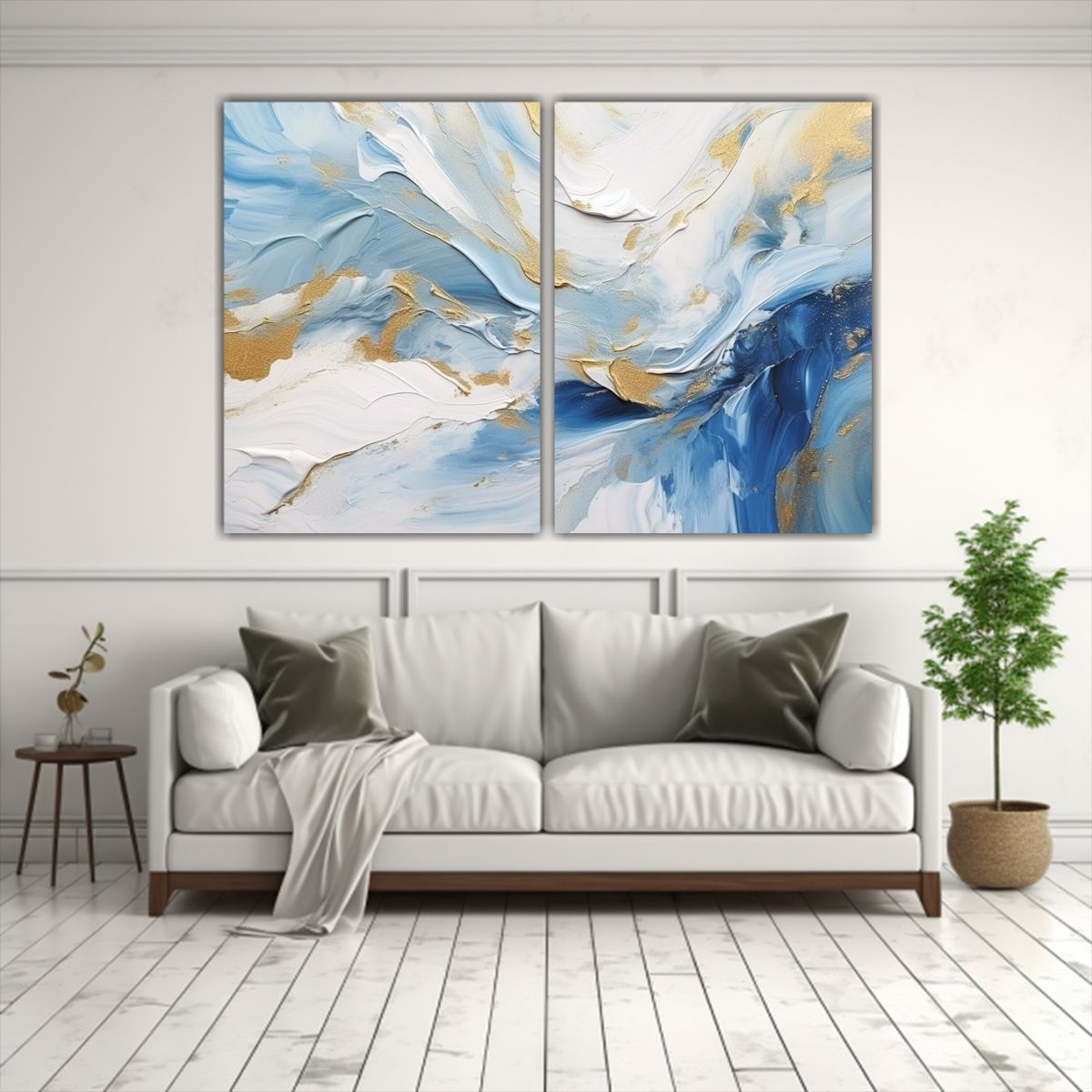 GENERICO - Pintura Abstracta Azul Y Blanco Con Detalles 100x65 Cm
