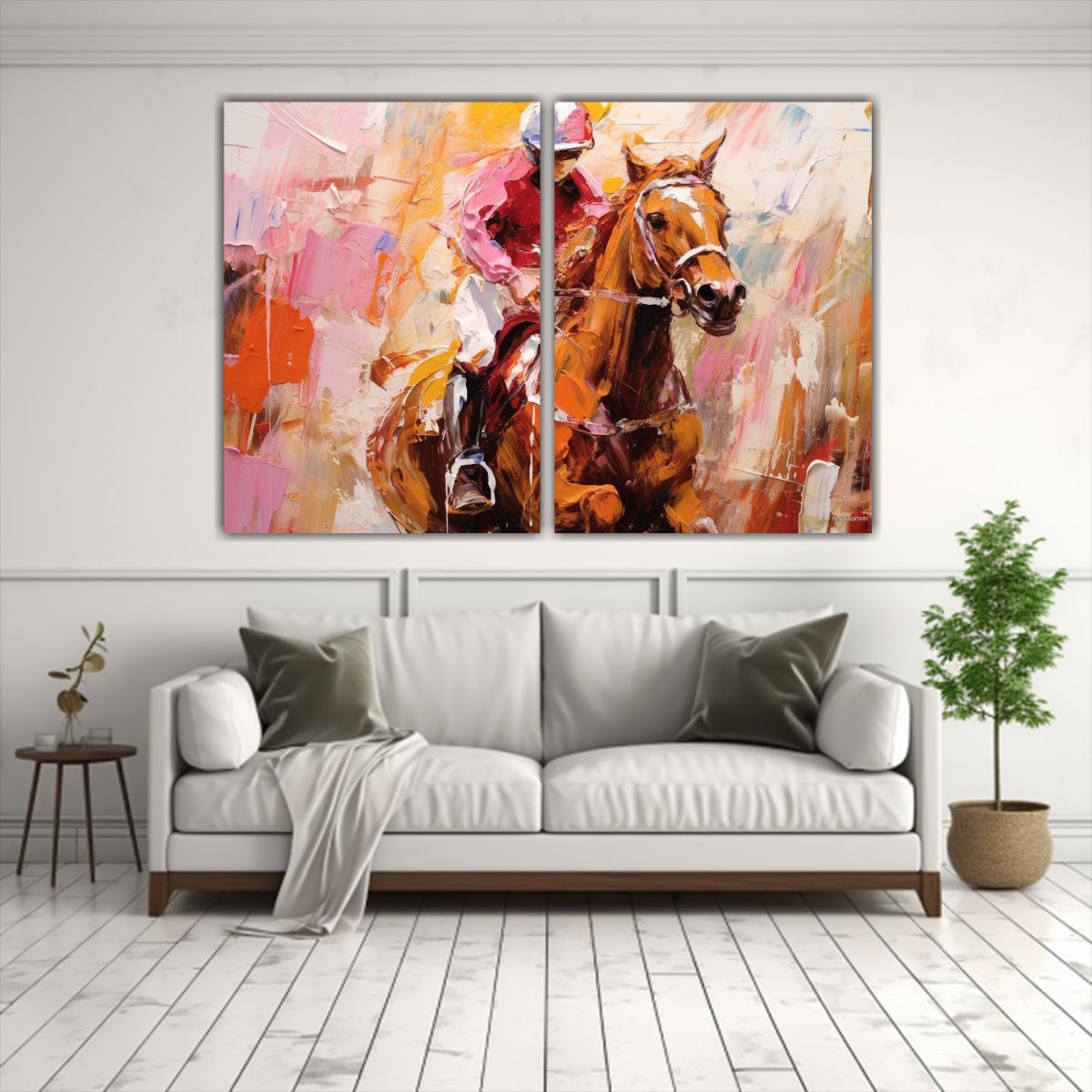 GENERICO - Cuadro De Jinete En Carrera Ecuestre Estilo 100x75 Cm