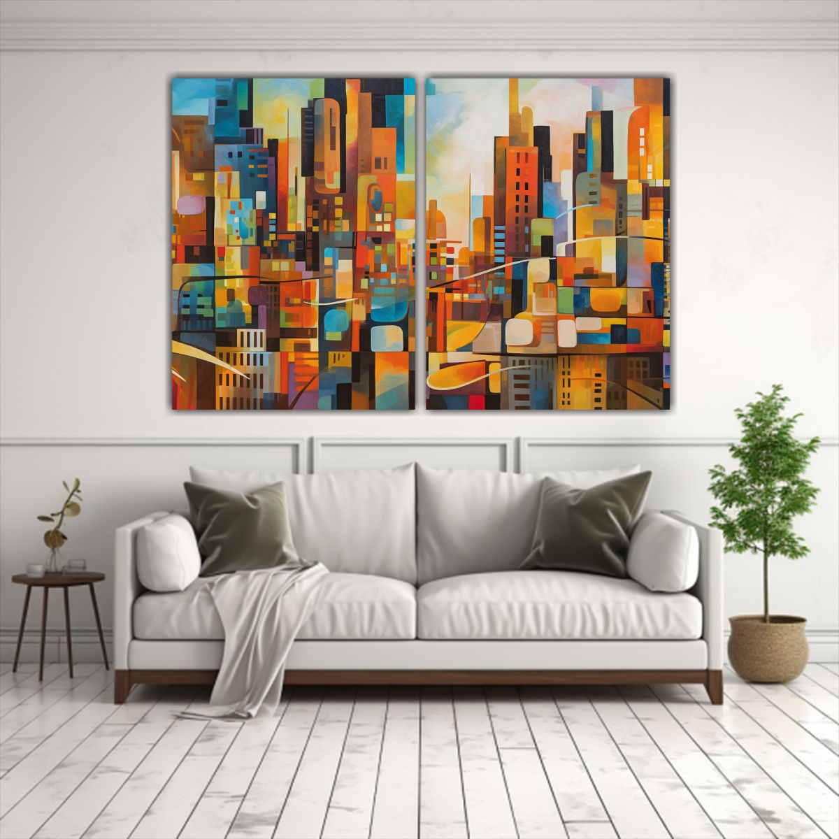 GENERICO - Cuadros De Tela Simétricos Abstractos De Ciudad 100x65 Cm