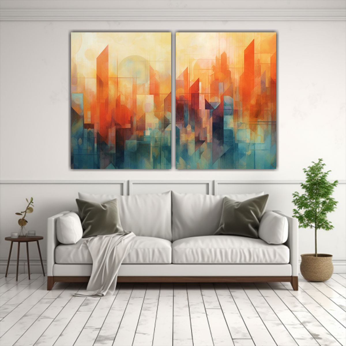 GENERICO - Díptico Moderno Geometrías Orgánicas Ciudad 100x65 Cm