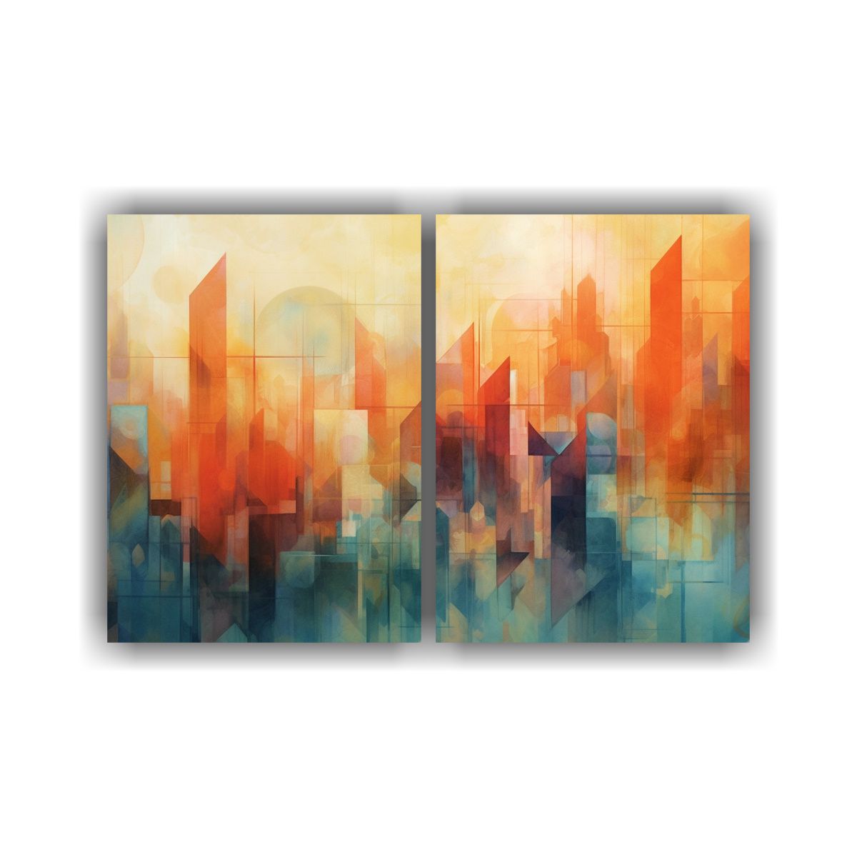 GENERICO - Díptico Moderno Geometrías Orgánicas Ciudad 100x75 Cm