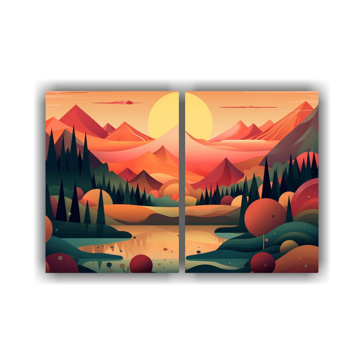 GENERICO - Pinturas Paisaje Multicapa Con Formas Retro Para 100x65 Cm