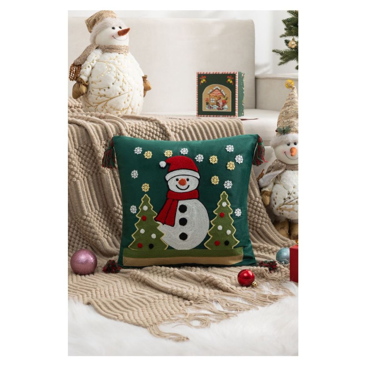 GENERICO - Pack de 4 Fundas Cojín Navidad Pompón 45x45 cm - Frosty
