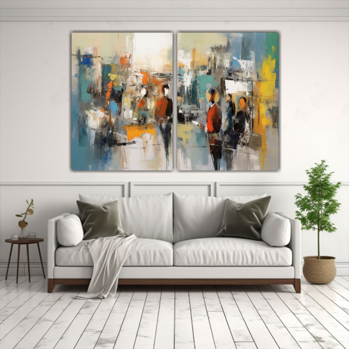 GENERICO - Díptico Abstracto De Hombres Y Personas En 100x65 Cm