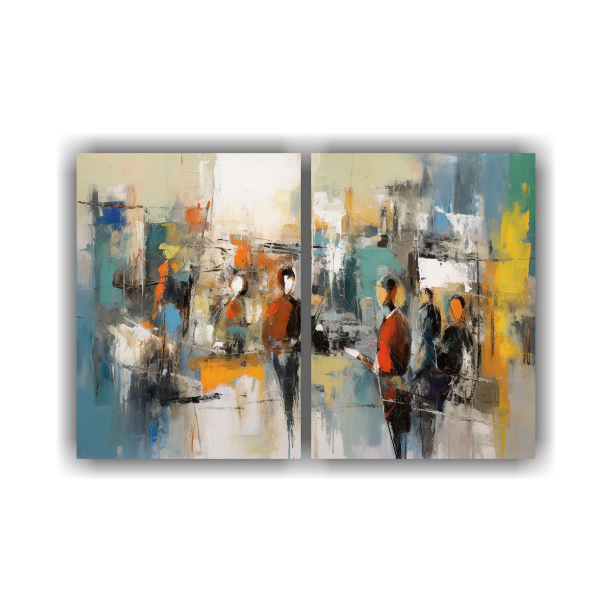 GENERICO - Díptico Abstracto De Hombres Y Personas En 100x75 Cm