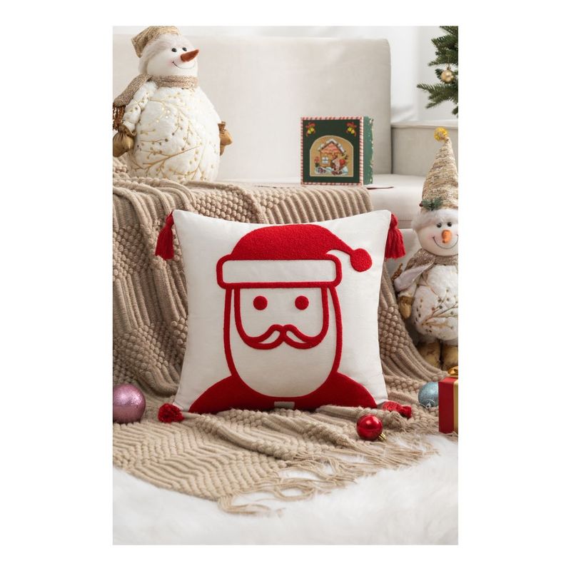 GENERICO - Pack de 4 Fundas Cojín Navidad Pompón 45x45 cm - Viejito Pascuero