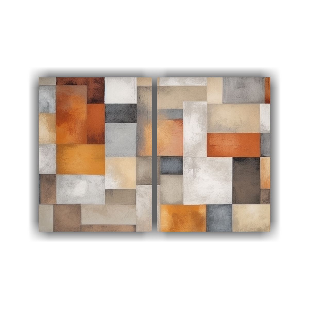 GENERICO - Cuadros Abstractos Geométricos En Marrón Y Gris 100x75 Cm