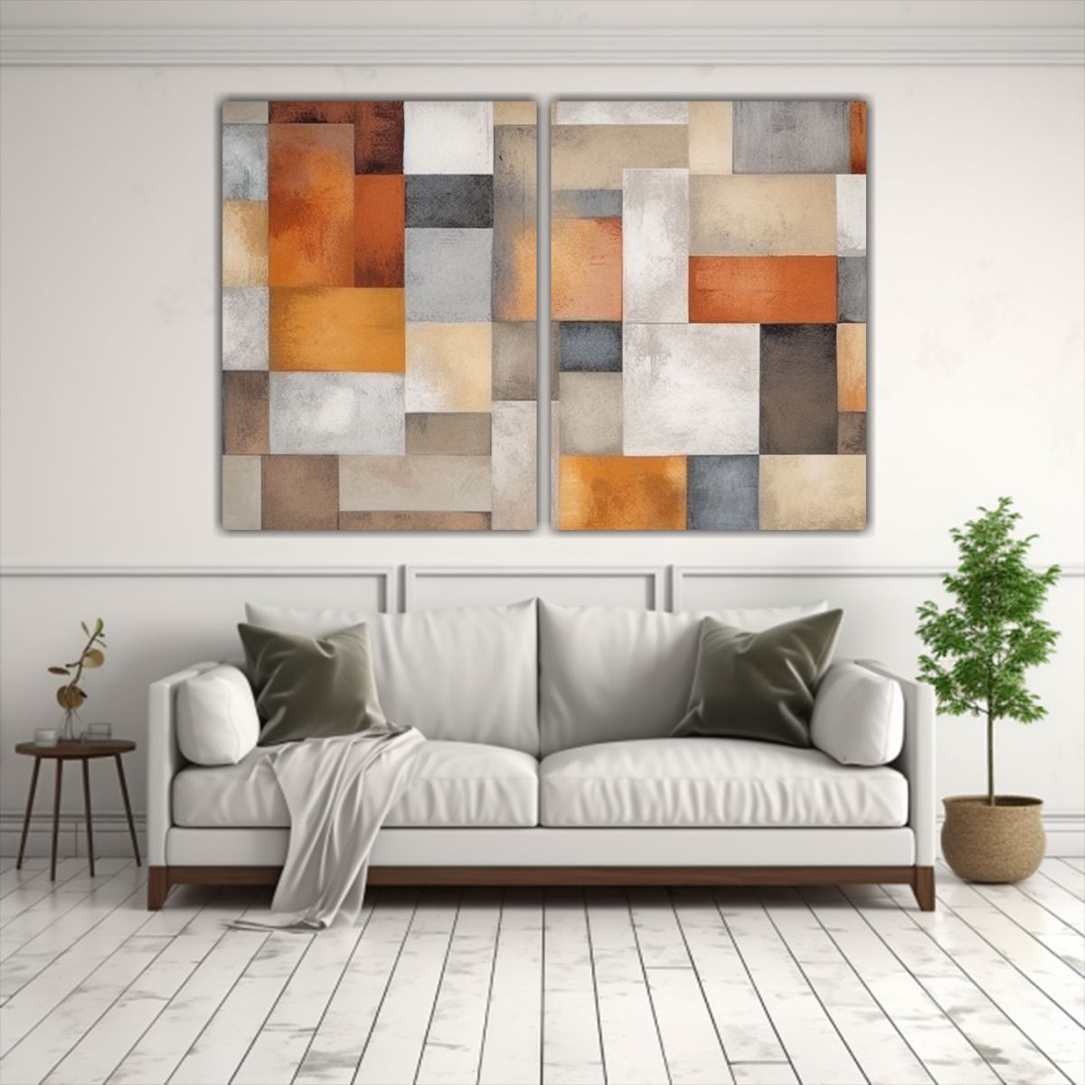GENERICO - Cuadros Abstractos Geométricos En Marrón Y Gris 100x75 Cm