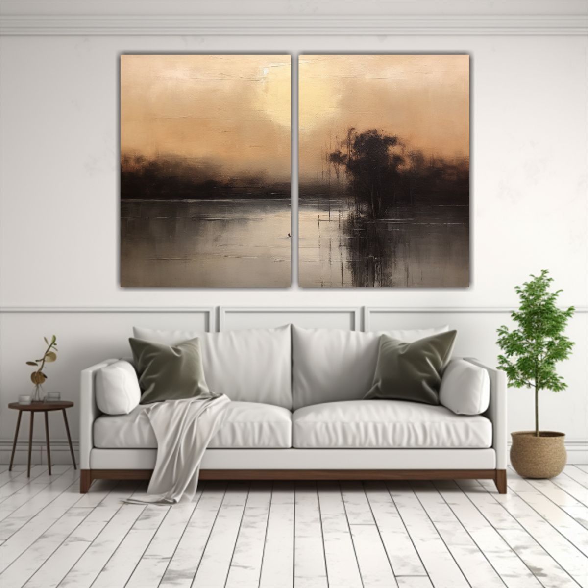 GENERICO - Pintura Abstracta Minimalista De Un Lago En 100x75 Cm
