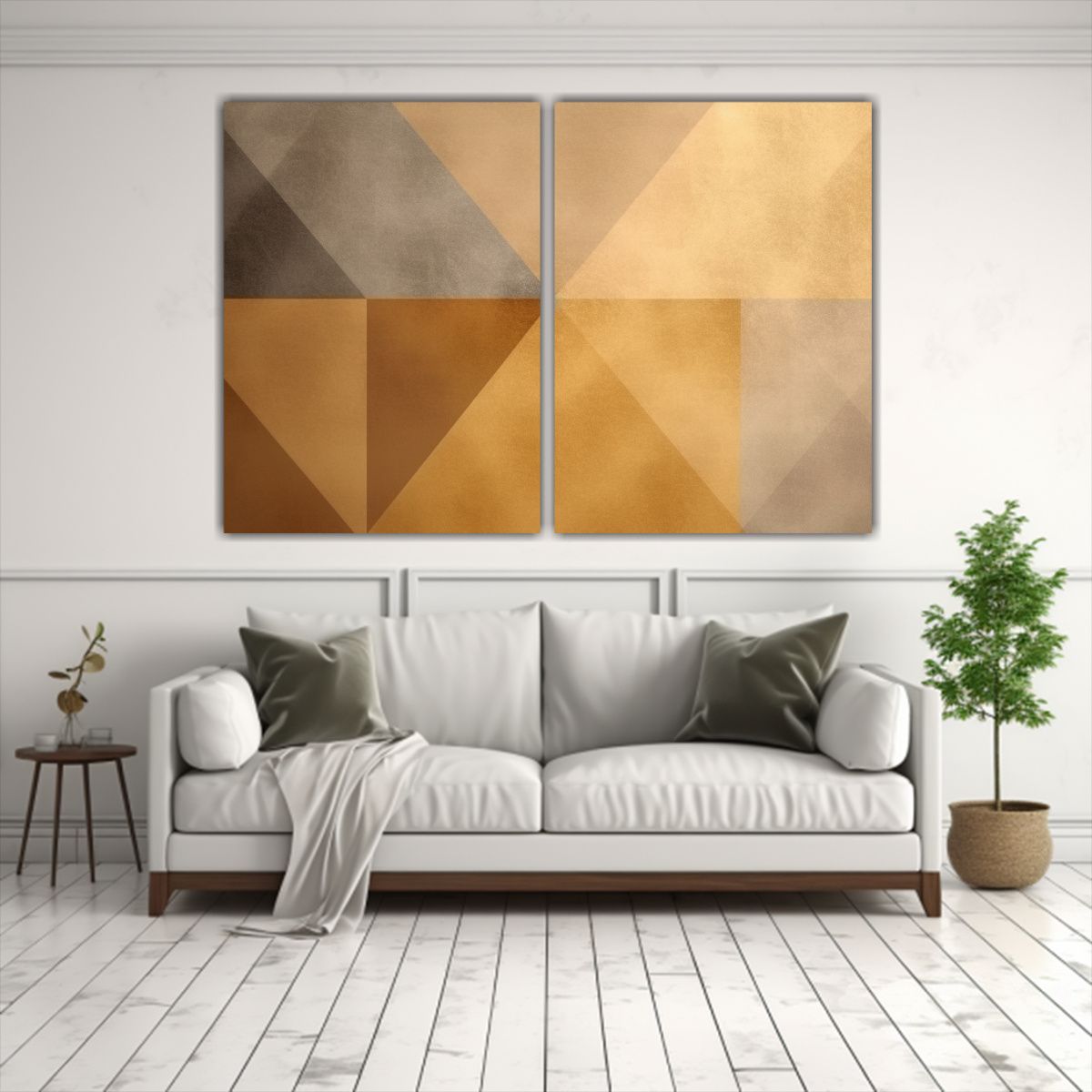 GENERICO - Cuadro Decorativo Geométrico En Dorado Y Beige 100x65 Cm