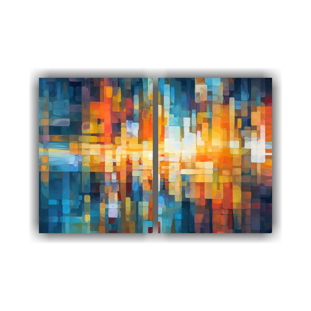GENERICO - Cuadro Abstracto Azul Y Naranja Para Decorar 100x75 Cm