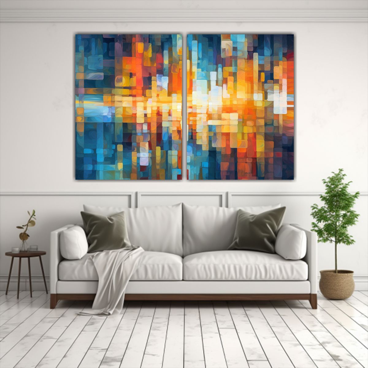 GENERICO - Cuadro Abstracto Azul Y Naranja Para Decorar 100x75 Cm