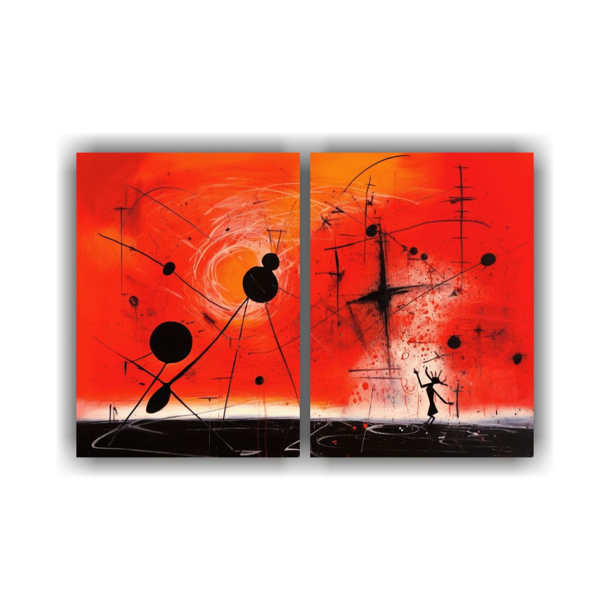 GENERICO - Cuadro Original En Negro Sobre Lienzo Rojo Estilo 100x65 Cm