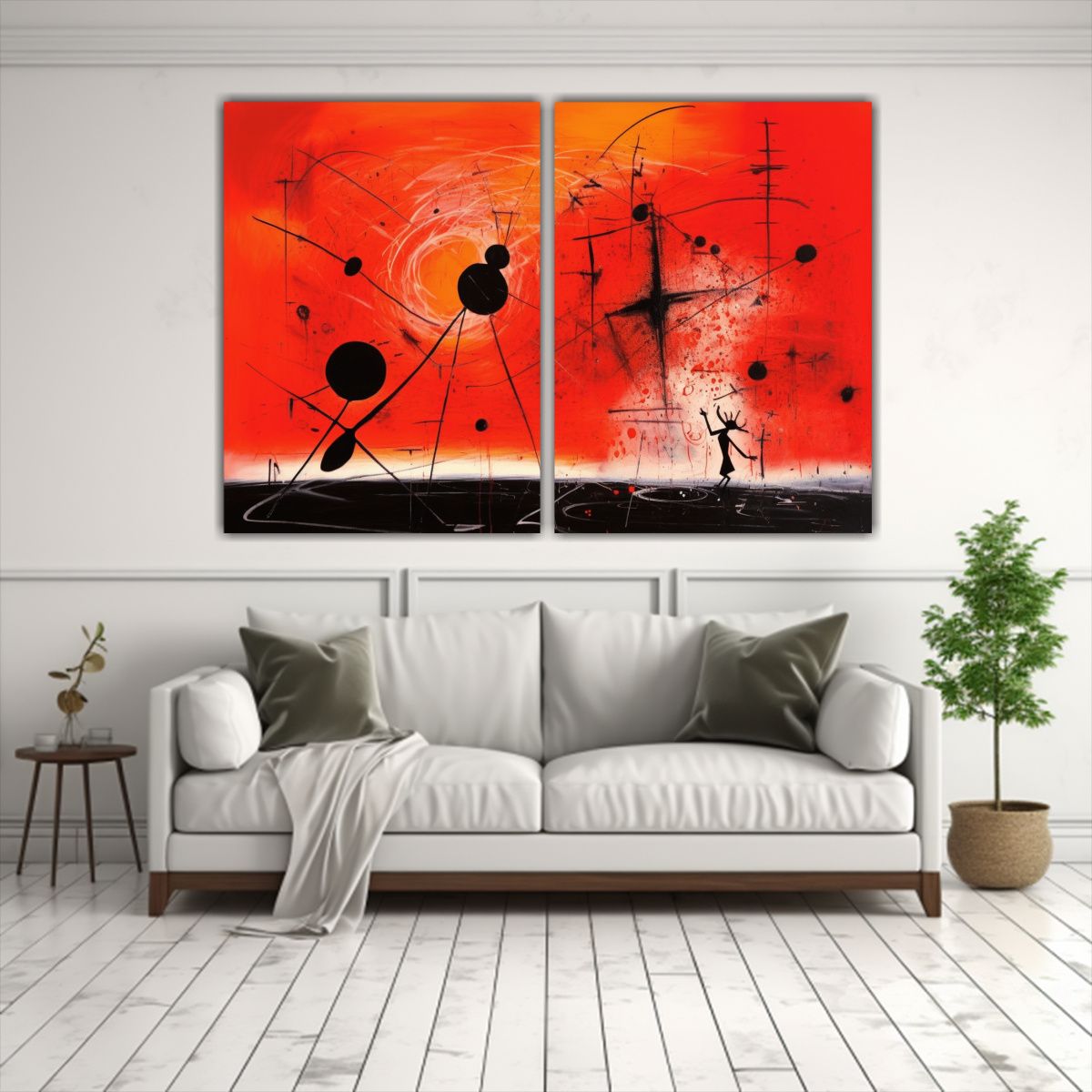 GENERICO - Cuadro Original En Negro Sobre Lienzo Rojo Estilo 100x65 Cm
