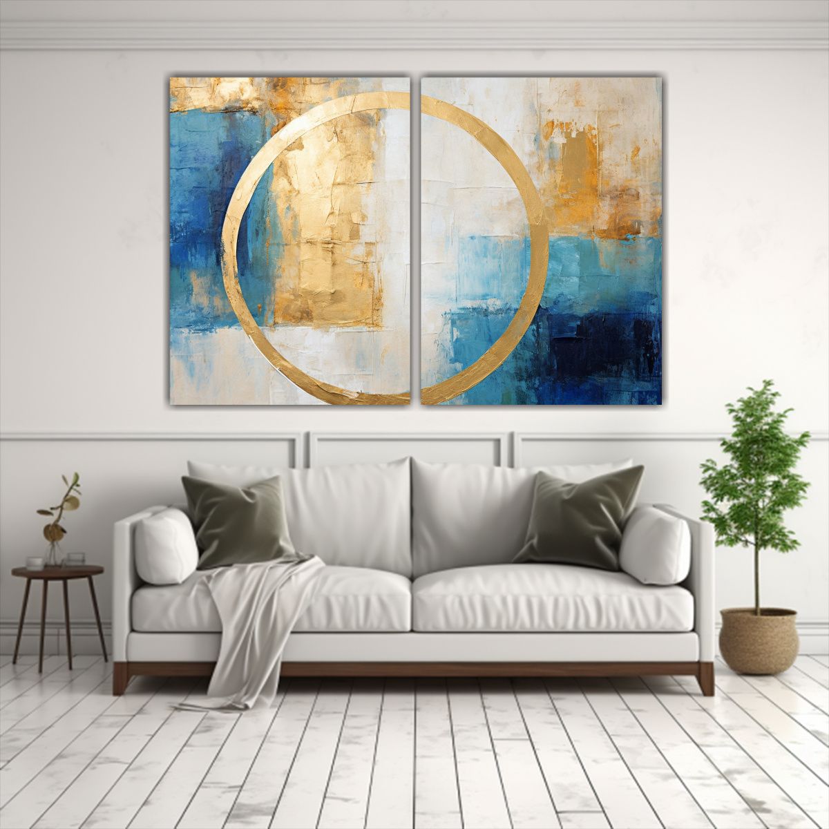GENERICO - Pinturas Abstractas Modernas De Círculos Azul Y 100x65 Cm