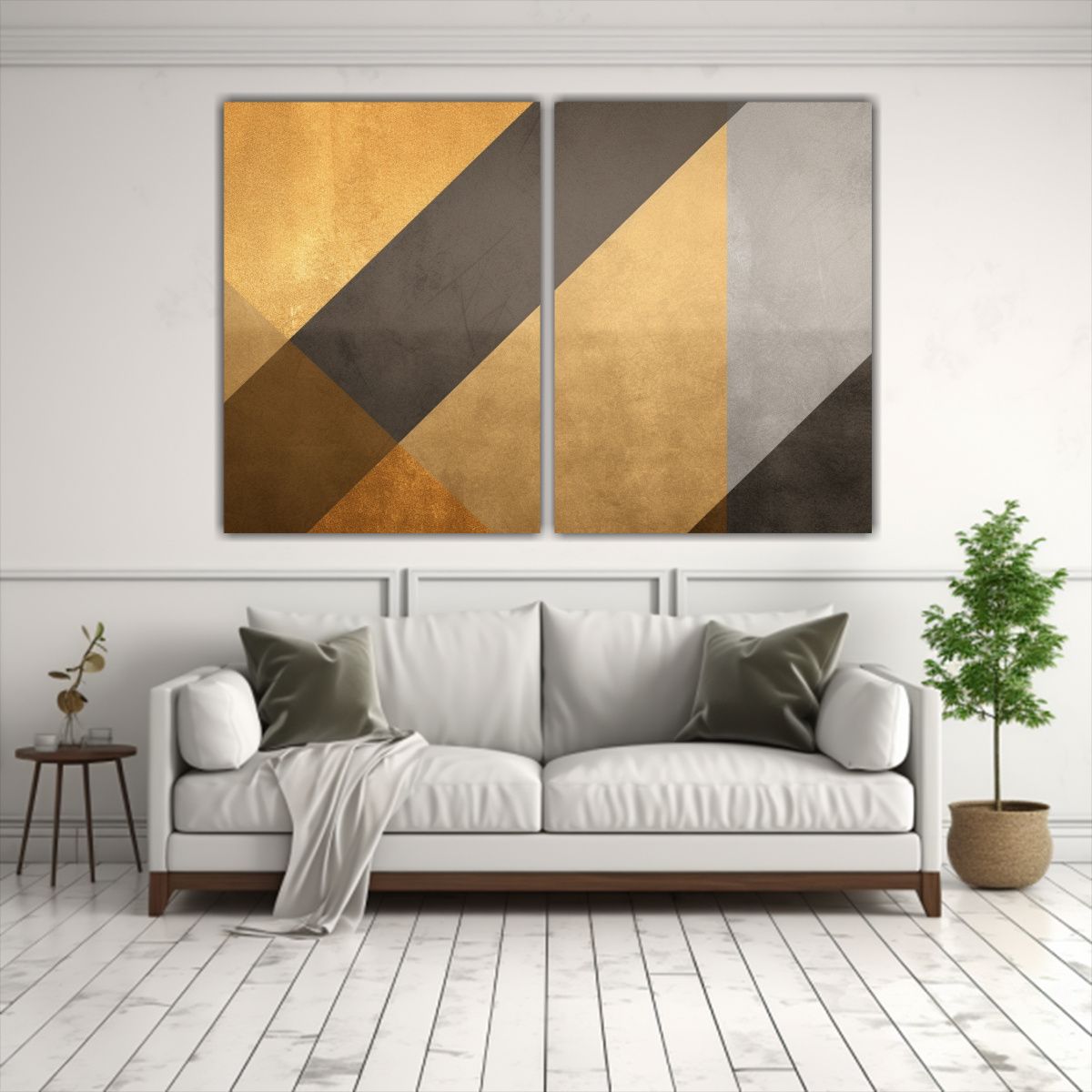 GENERICO - Cuadros Geométricos En Dorado Y Beige 100x65 Cm