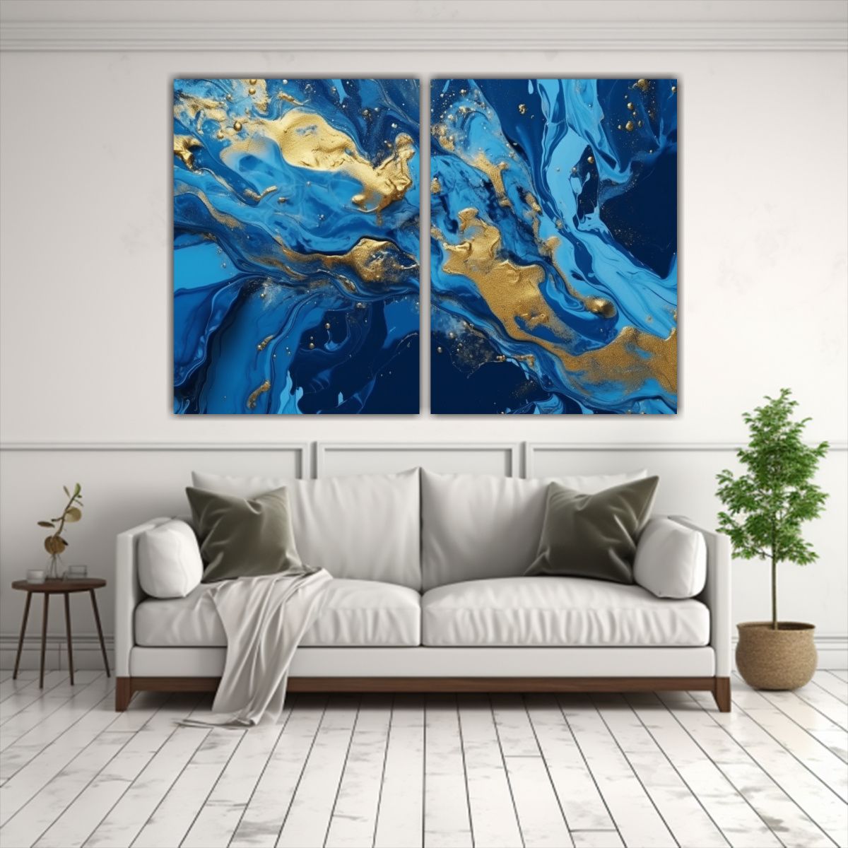 GENERICO - Composiciones Abstractas Azul Derramado En Fondo 100x65 Cm