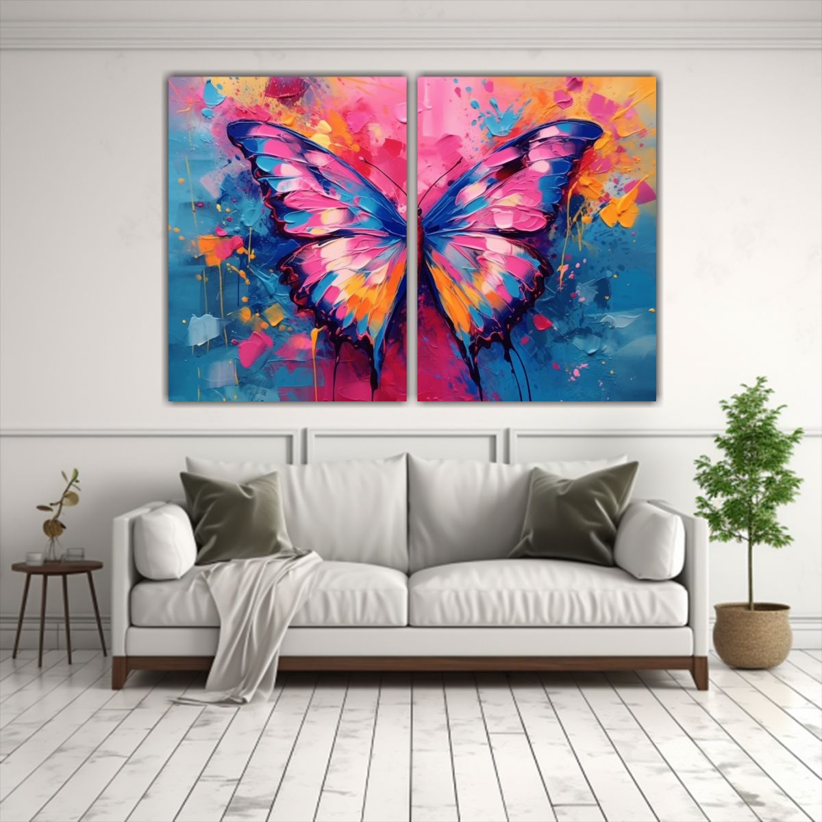 GENERICO - Cuadro Lienzo Mariposa Volando En Universo Pop 100x65 Cm