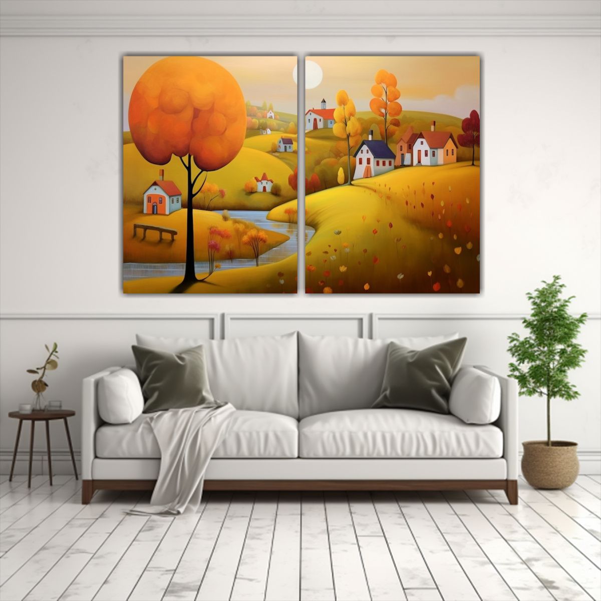 GENERICO - Paisaje Otoñal Moderno En Dos Cuadros Por Iwona 100x75 Cm