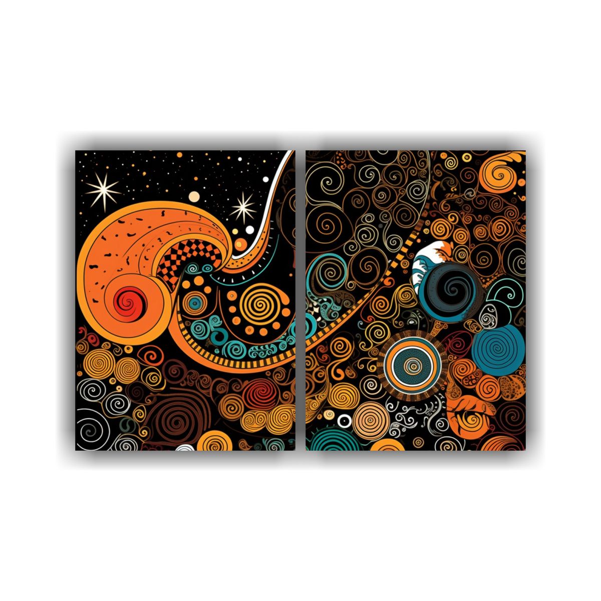 GENERICO - Cuadro Decorativo Diptico Patron Intenso En Negro 100x75 Cm
