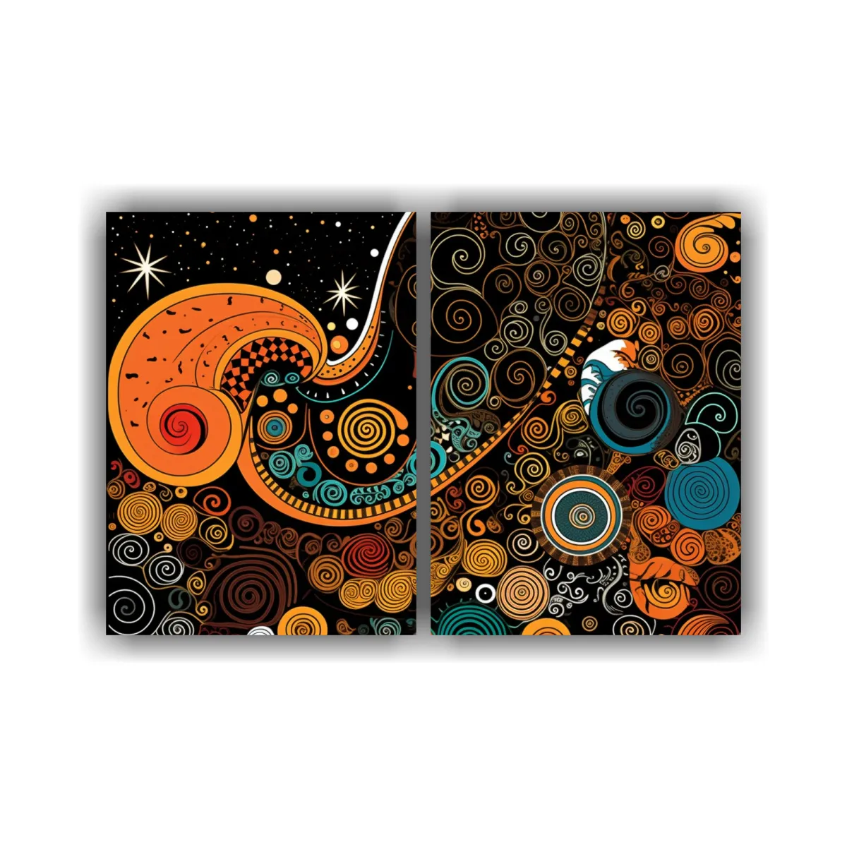 GENERICO - Cuadro Decorativo Diptico Patron Intenso En Negro 100x75 Cm