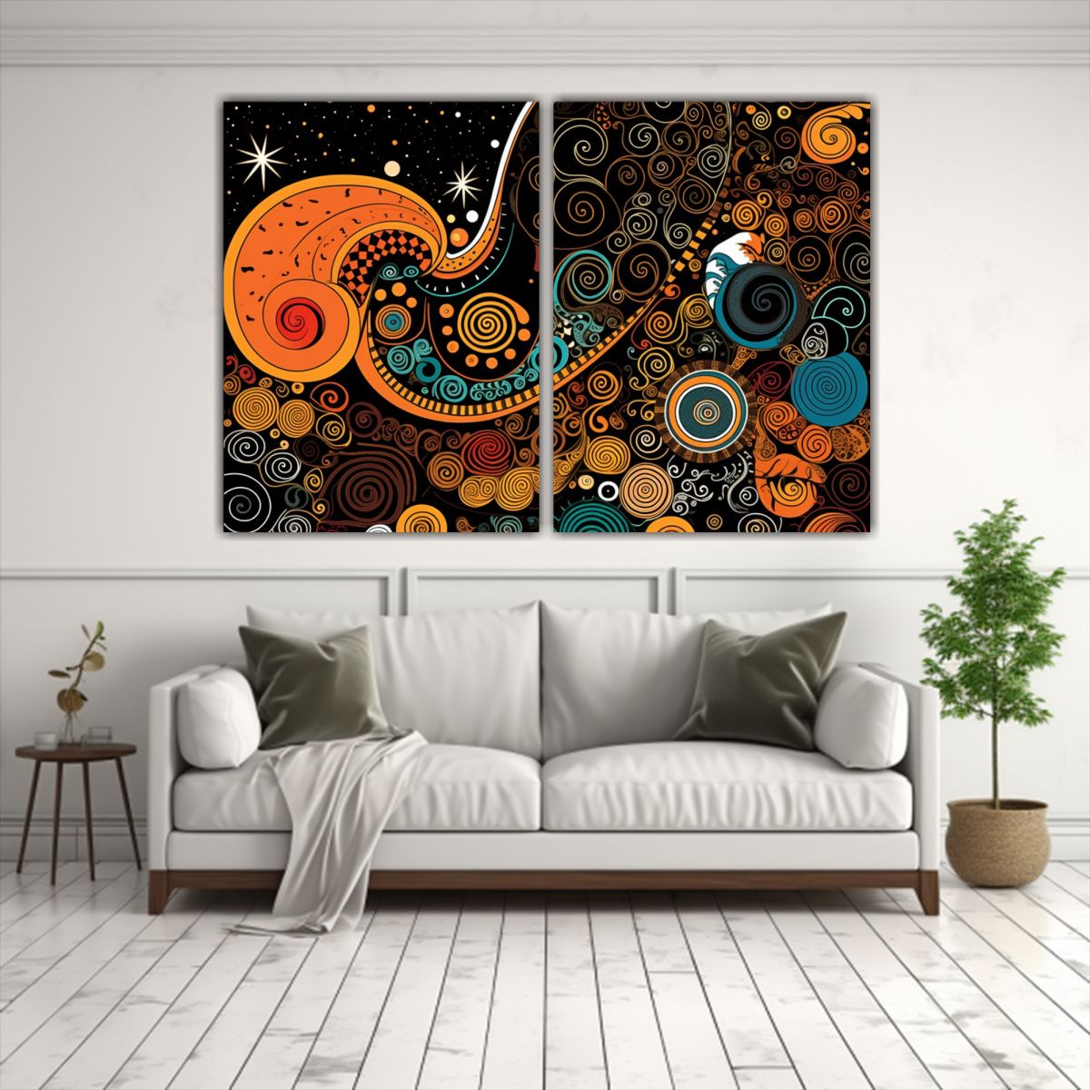 GENERICO - Cuadro Decorativo Diptico Patron Intenso En Negro 100x75 Cm
