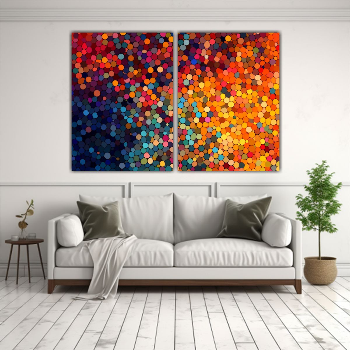 GENERICO - Díptico Impreso Puntos De Color Con Salpicaduras 100x75 Cm