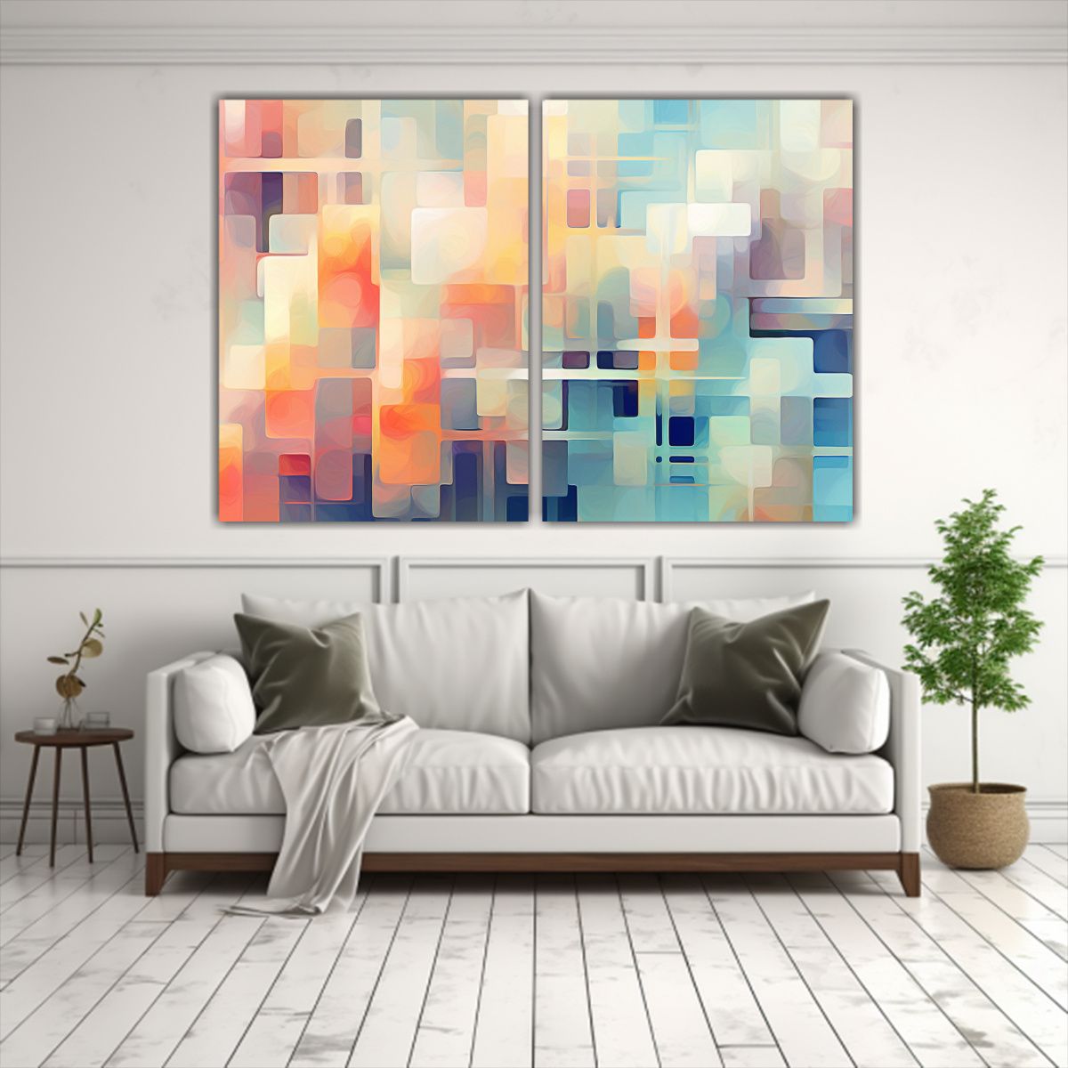 GENERICO - Pintura Abstracta Modern HardEdge Pastel Líneas 100x75 Cm