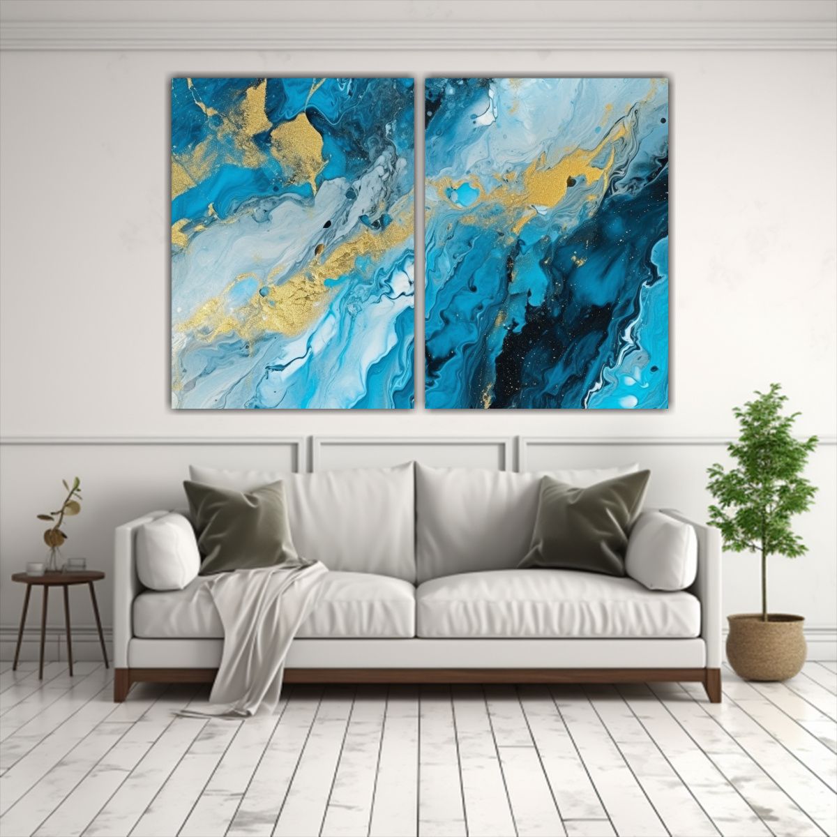 GENERICO - Conjunto 2 Lienzos Tela Tono Calma Mármol Azul 100x65 Cm